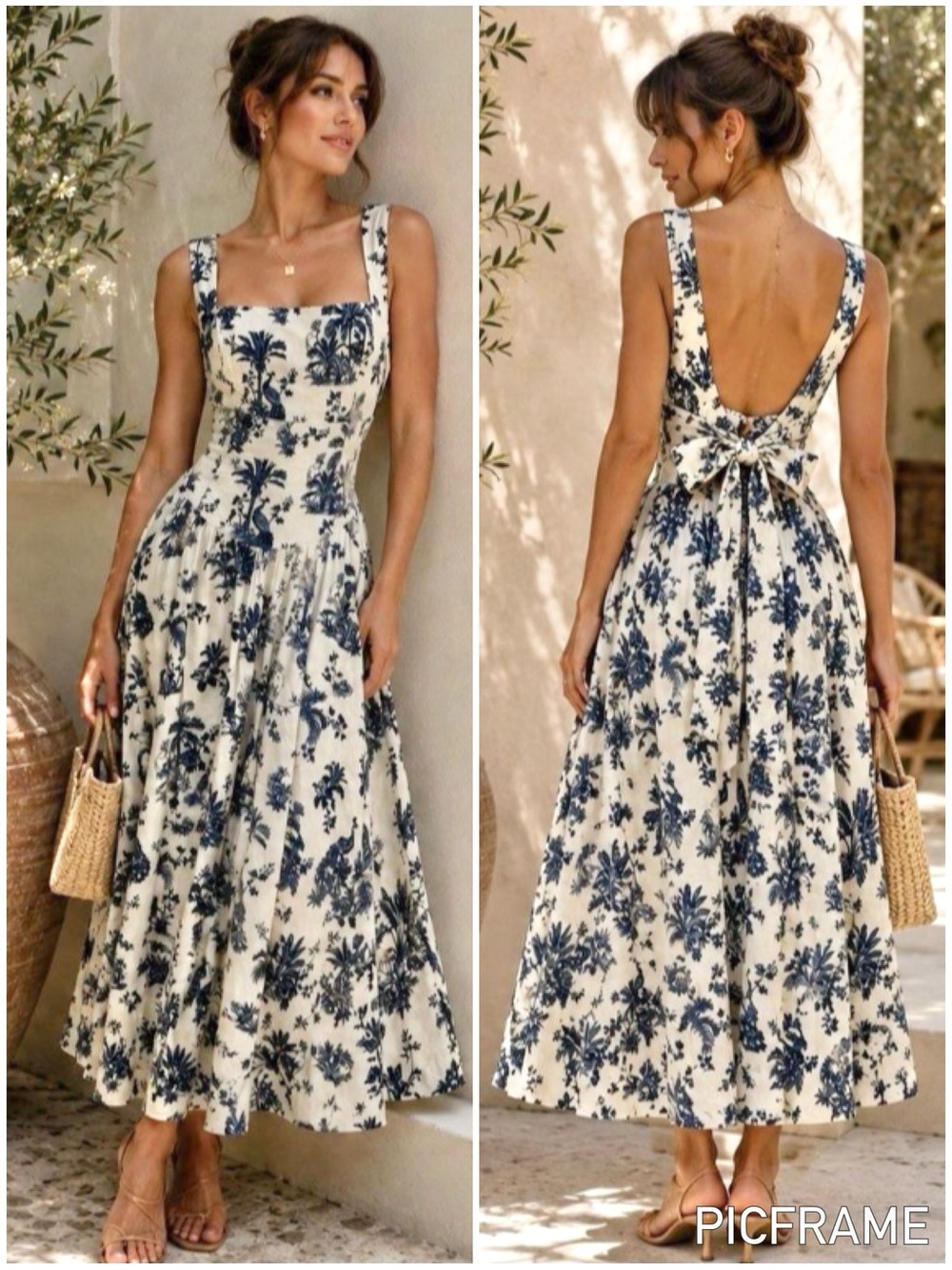 Caroline Constas Toile Linen Blend Dress Birds of Paradise Midi Large Milkmaid